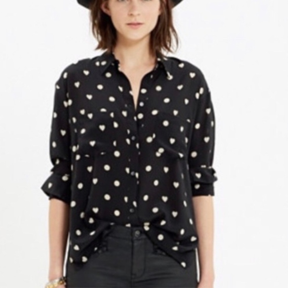 Madewell Silk Shirt Size Medium Button Up Black